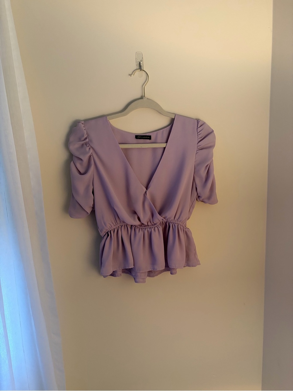 Shinestar Lavender V-Neck Peplum Blouse